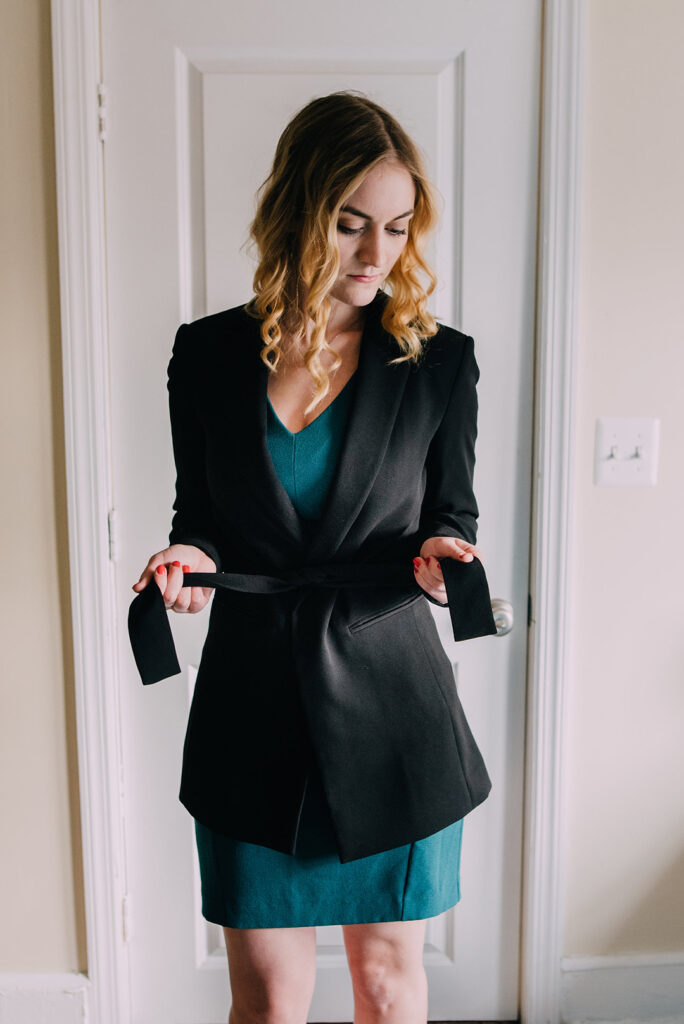 Best Blazers for Hourglass Figures: Woman in a Wrap Blazer