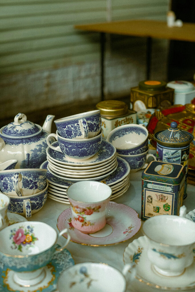 Collection of porcelain teacups and saucers