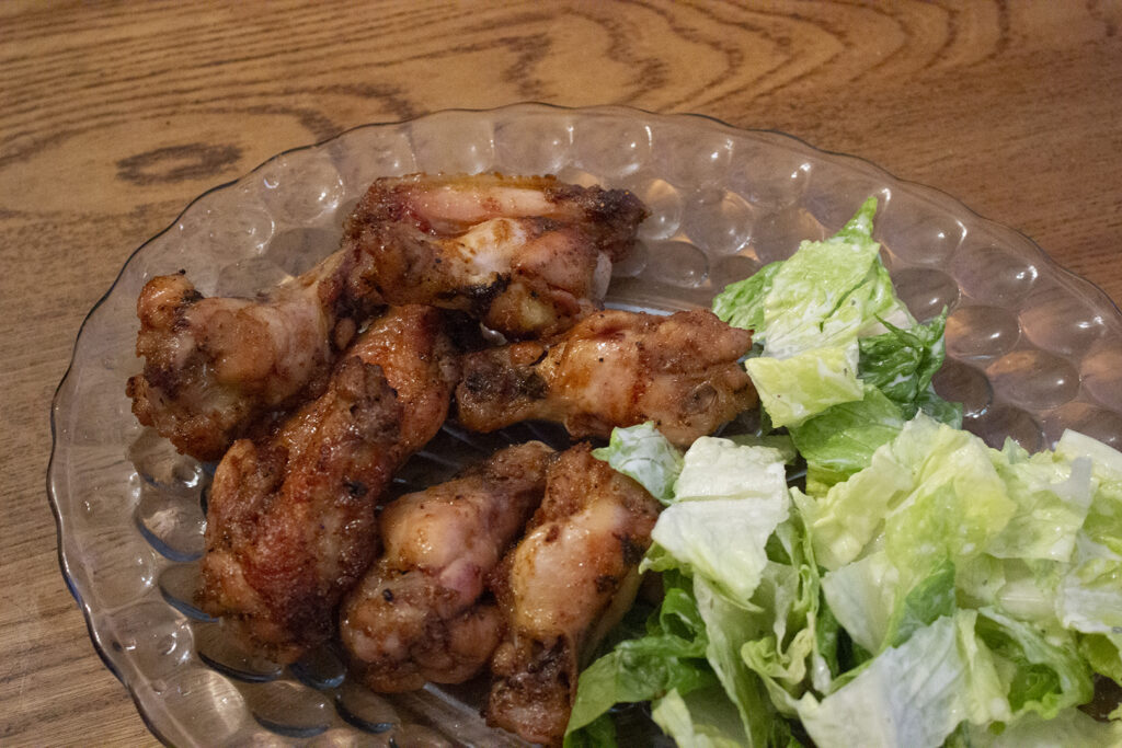 Best Air Fryer Chicken Wings - Plated Wings and Salad