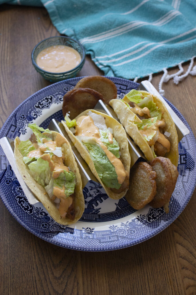 Fish Tacos drizzled with mango chipotle mayo