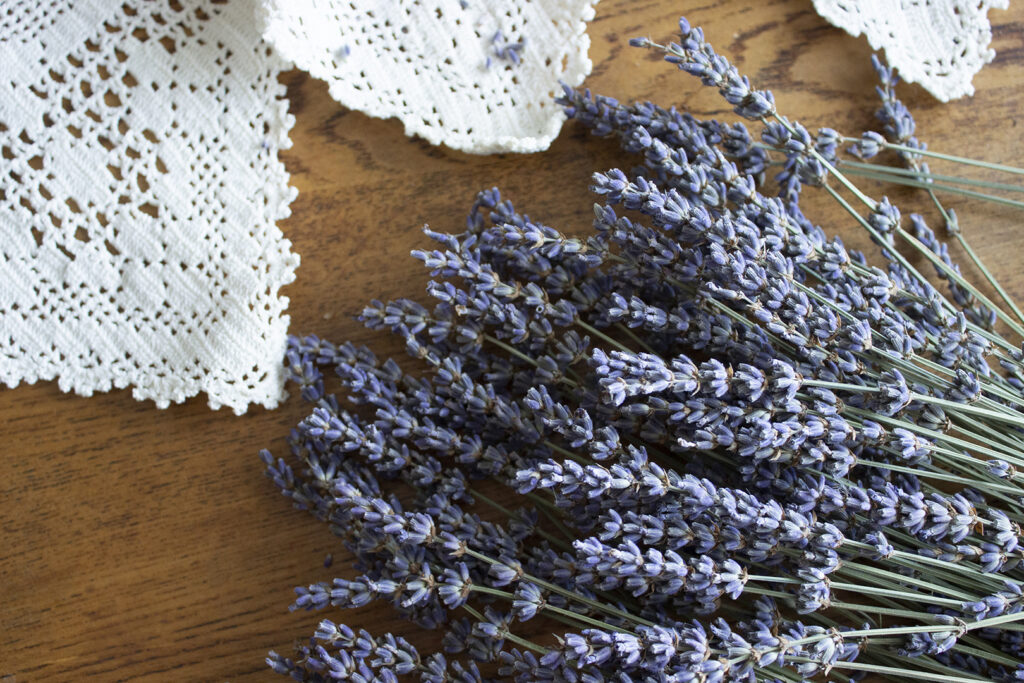 Dried lavender with lace doily