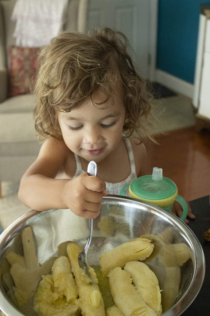 Being a Stay-at-Home Mom: My Daughter Mixing Bananas