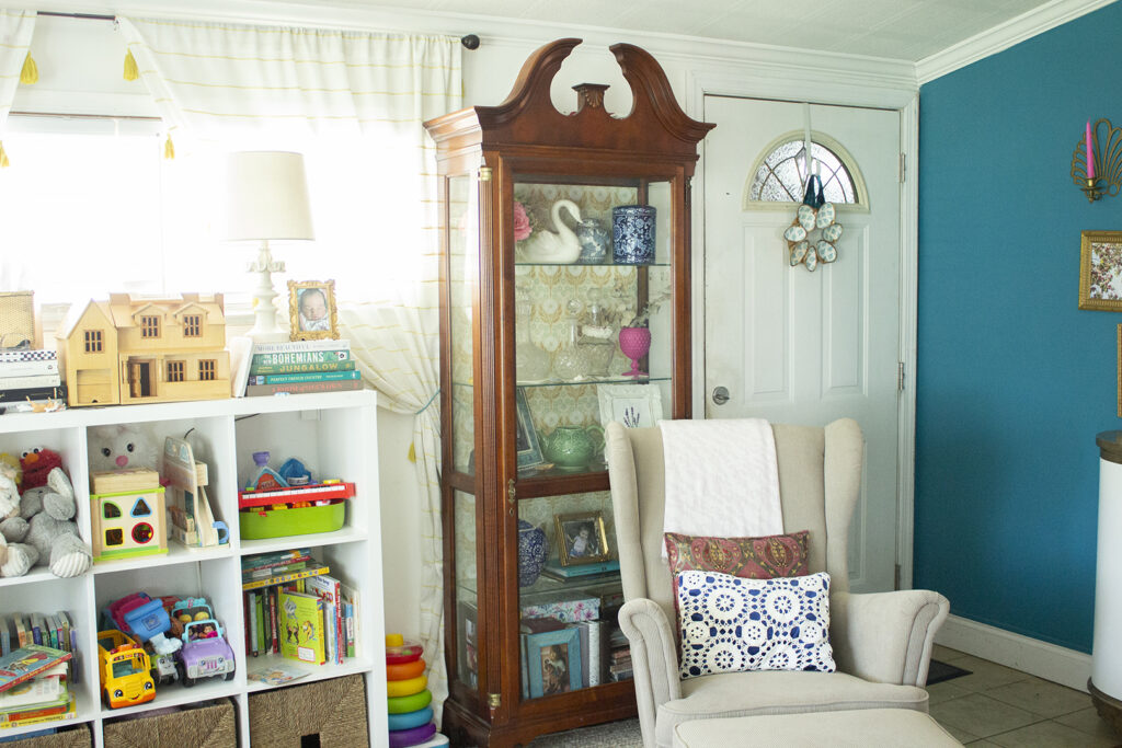 How to Style a China Cabinet: Colorful Vintage Living Room