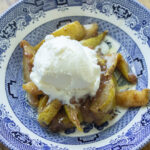 Pear Cobbler with a scoop of vanilla ice cream