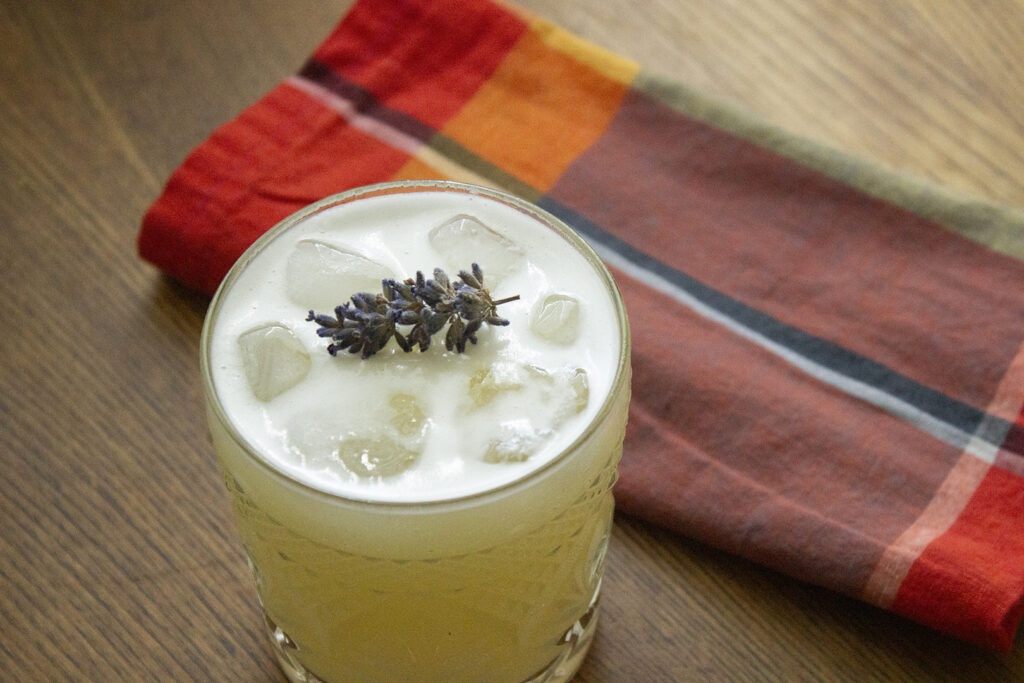 Lavender Mocktail with bright napkin