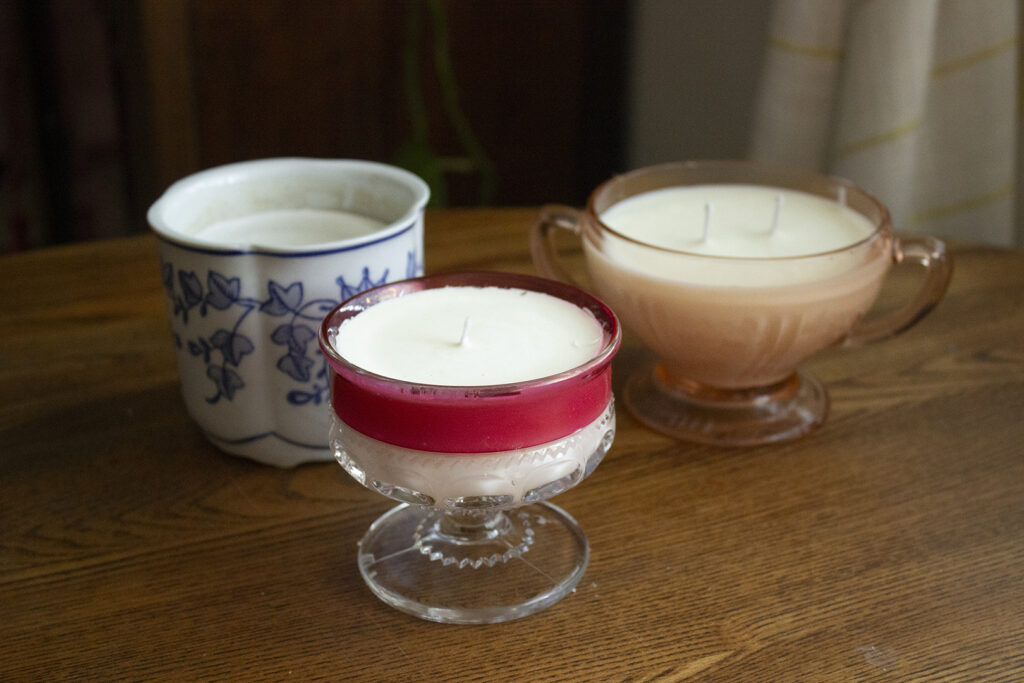 Handmade Christmas gifts: Soy Candles Handpoured in Vintage Vessels
